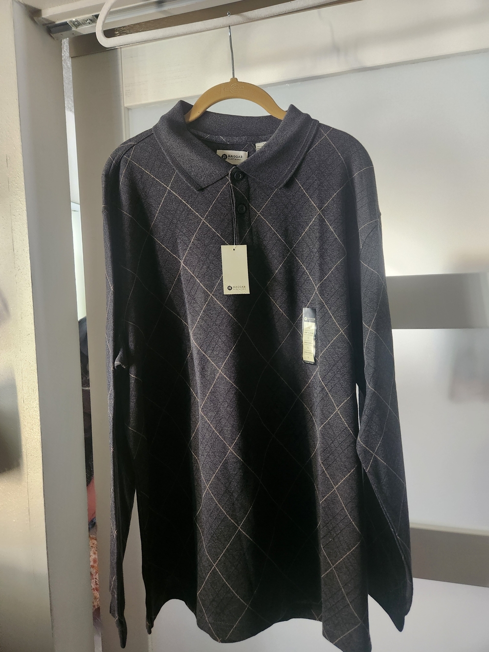 Haggar Men's Dark Charcoal V-Neck Argyle Polo Sweater